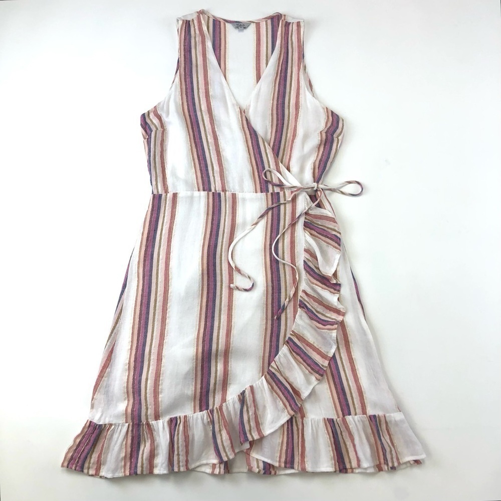 Rails Madison Jewel stripe wrap dress Medium ruffle sleeveless lined